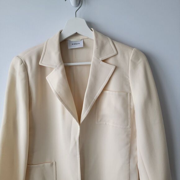 akris women's wool blend blazer 6 pockets long sleeve cream office careers - Picture 3 of 8